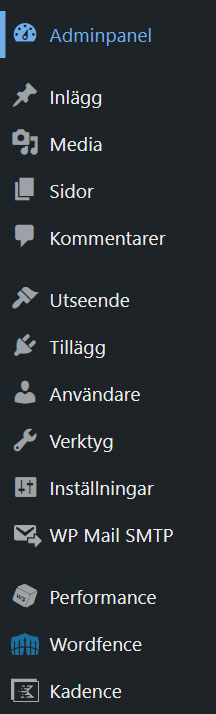 WordPress admin meny